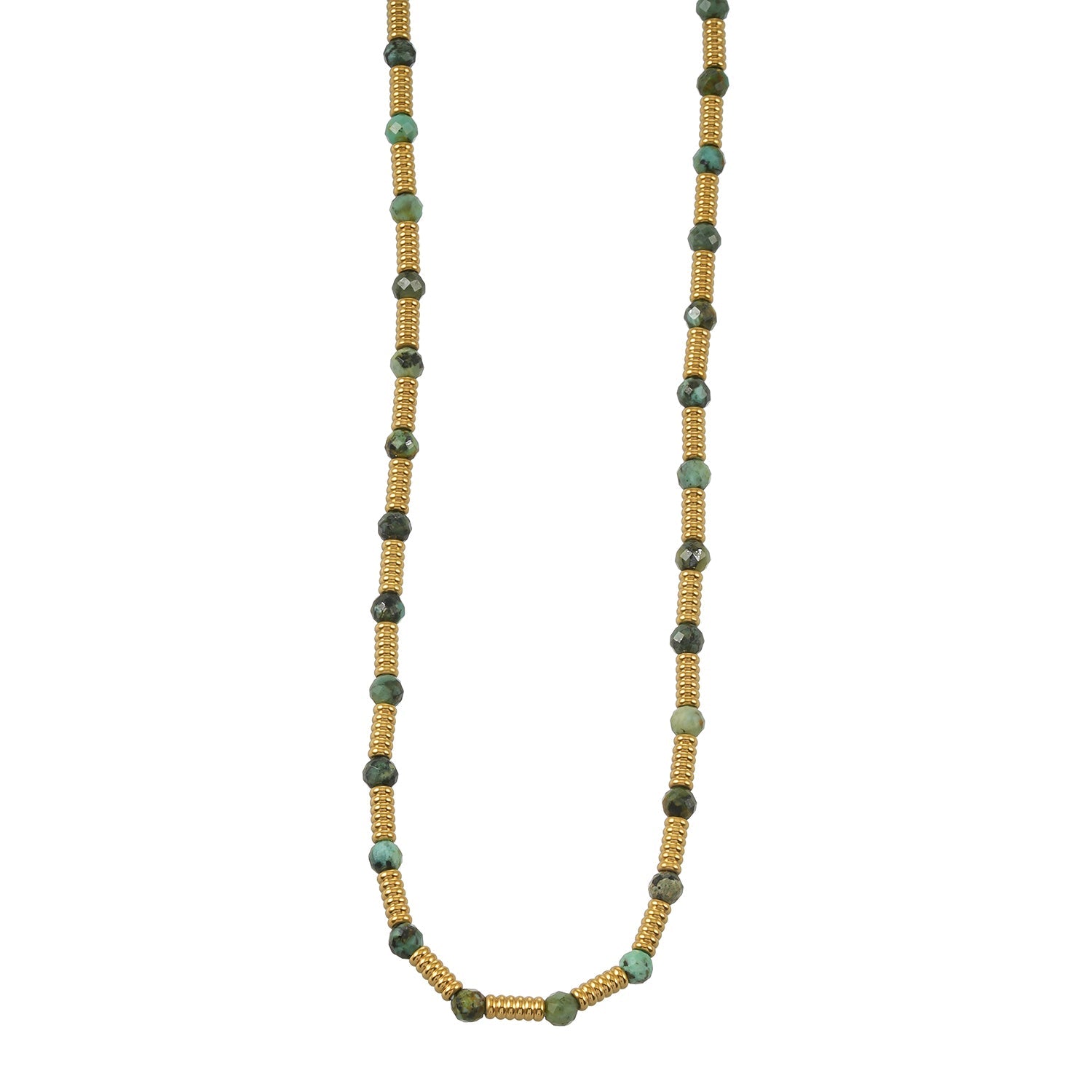ZANIA Gold: Natural Stone and Gold Metal Beaded Necklace