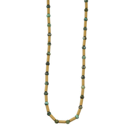 ZANIA Gold: Natural Stone and Gold Metal Beaded Necklace