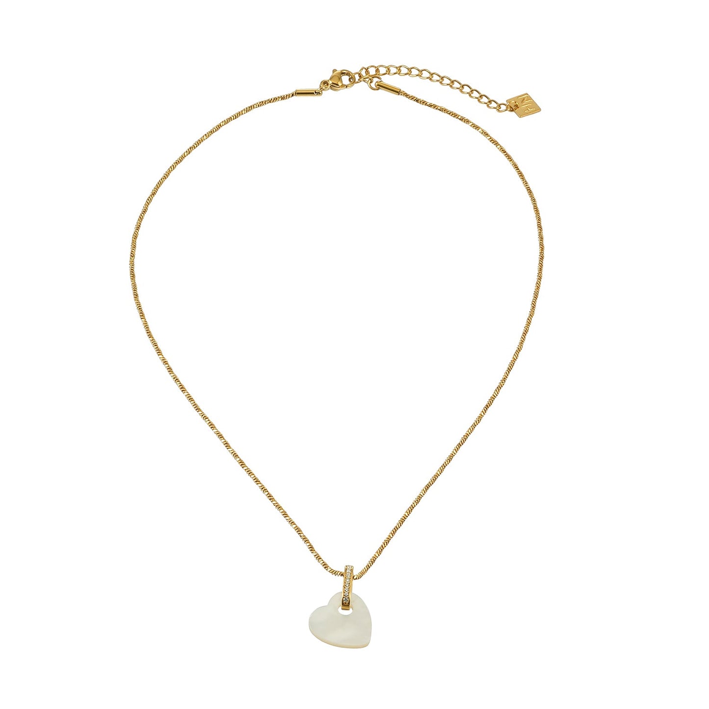 KAO Gold: Mother of Pearl Heart Pendant Necklace with Zirconia Stones