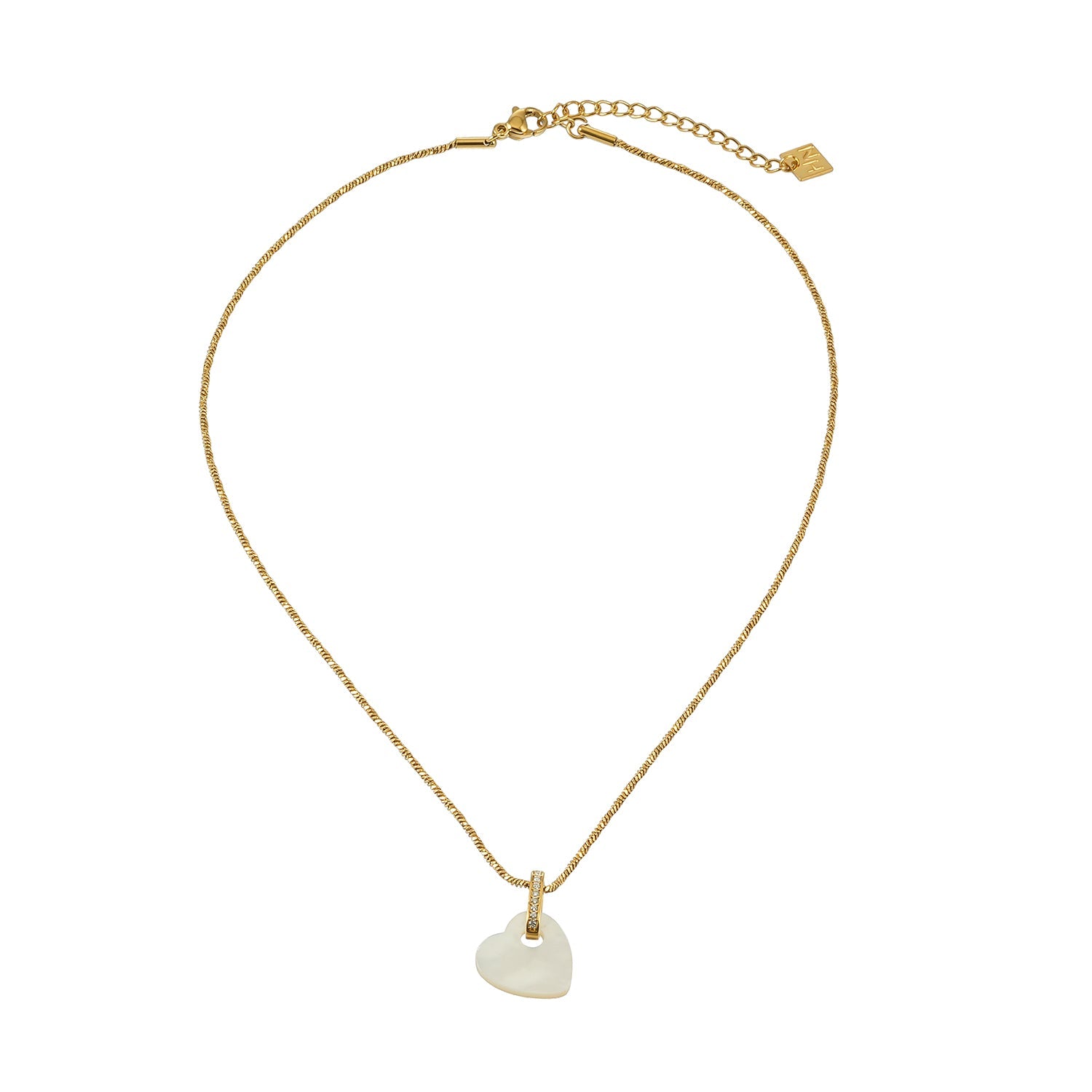 KAO Gold: Mother of Pearl Heart Pendant Necklace with Zirconia Stones