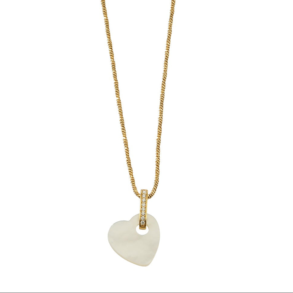 KAO Gold: Mother of Pearl Heart Pendant Necklace with Zirconia Stones