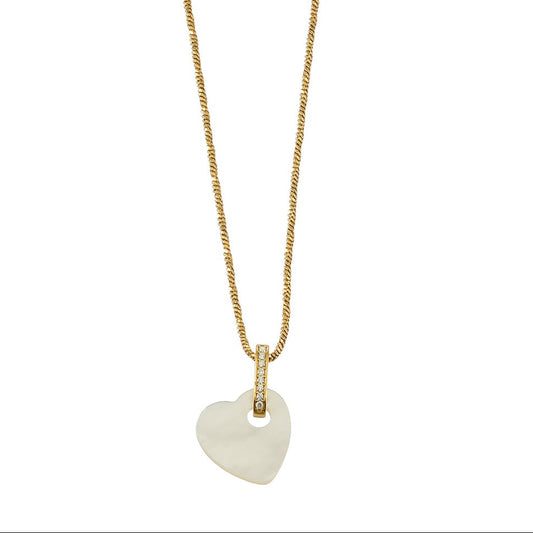 KAO Gold: Mother of Pearl Heart Pendant Necklace with Zirconia Stones