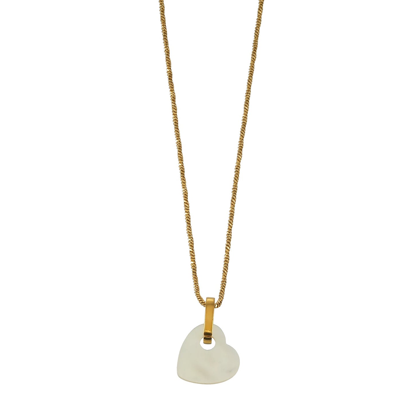 KAO Gold: Mother of Pearl Heart Pendant Necklace with Zirconia Stones