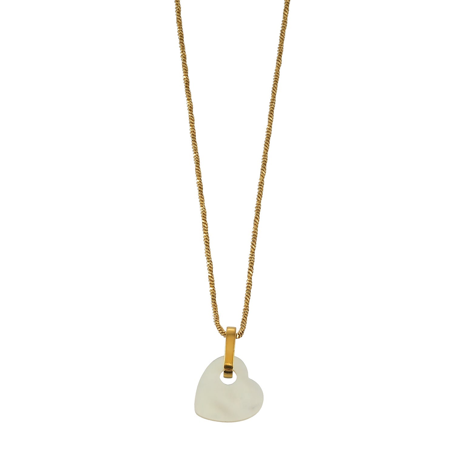 KAO Gold: Mother of Pearl Heart Pendant Necklace with Zirconia Stones