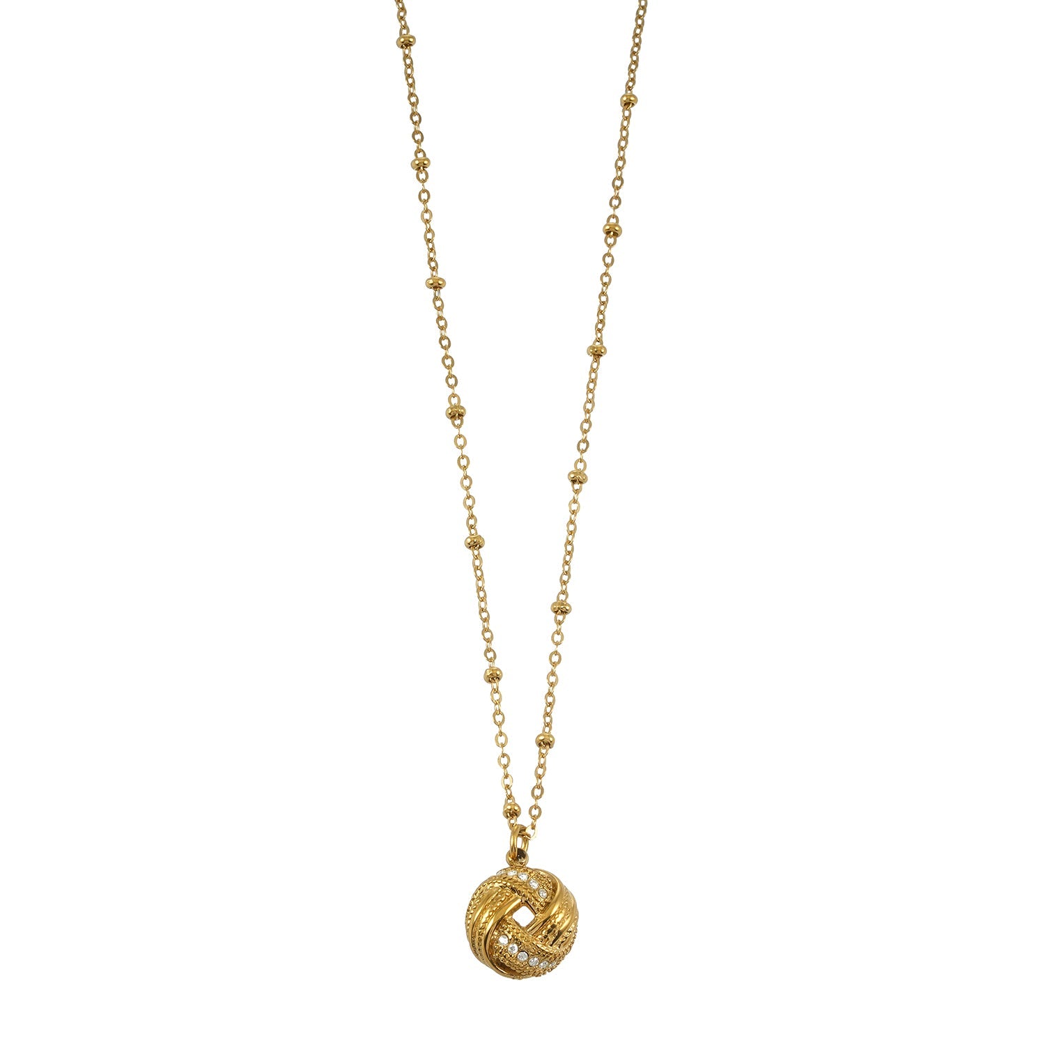 SALAMASINA Gold: Crystal Interwoven Knot Pendant Necklace