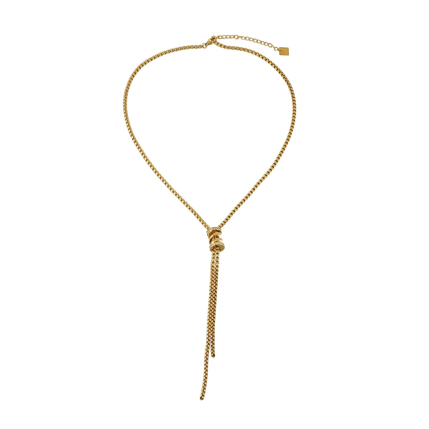 MAHANA Gold: Adjustable Gold Lariat Necklace with Sliding Bead & Tassel Drop – Modern Minimal Statement