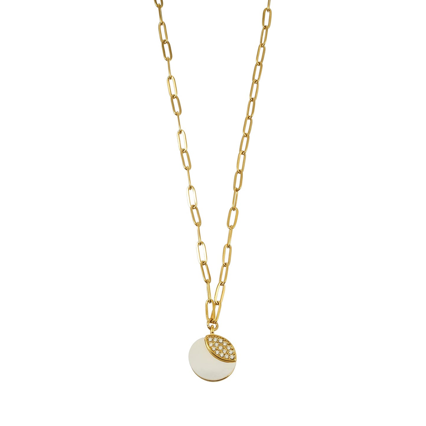 KAO Gold: Coastal Shell Charm Necklace with Oval-Cut Zirconia Inlay