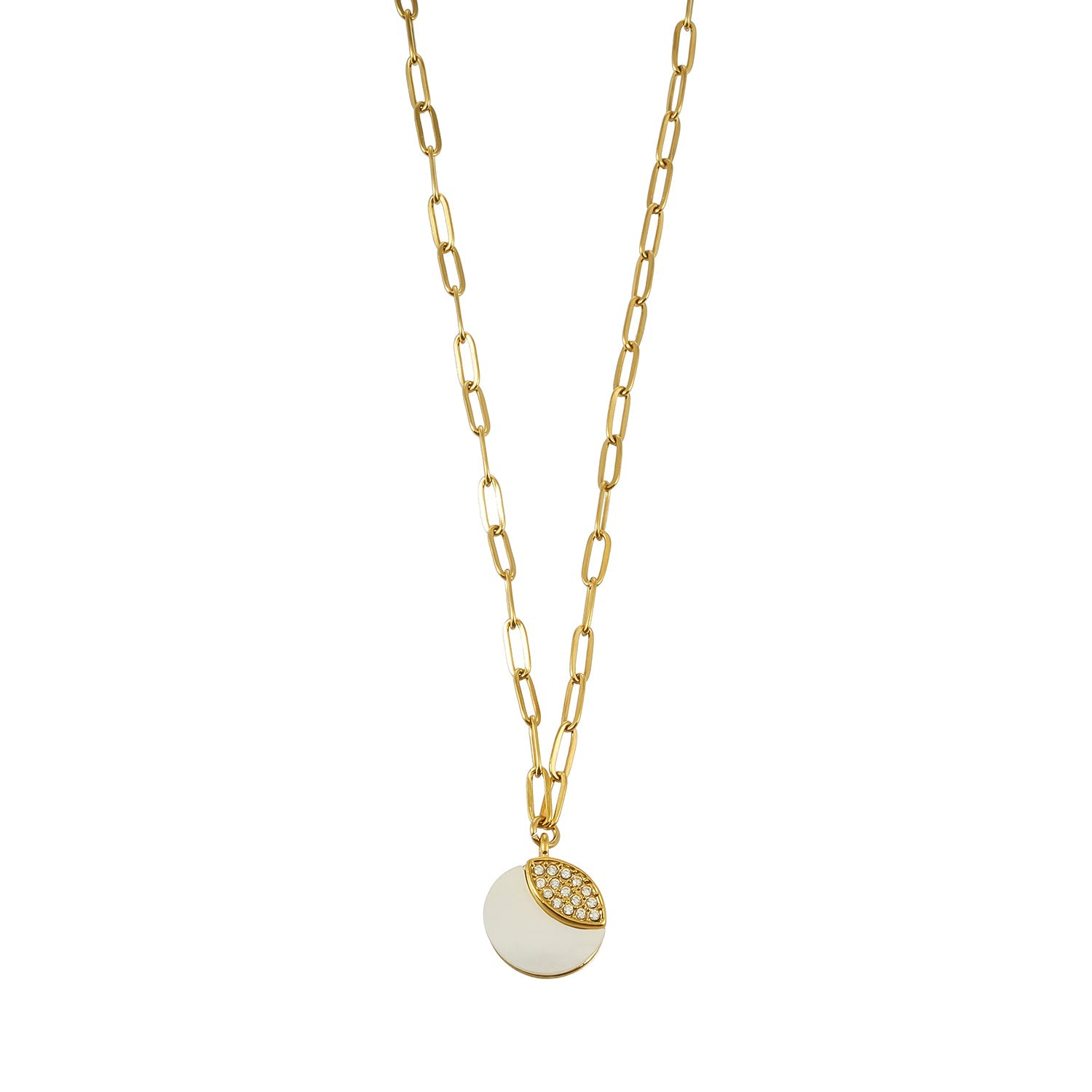KAO Gold: Coastal Shell Charm Necklace with Oval-Cut Zirconia Inlay