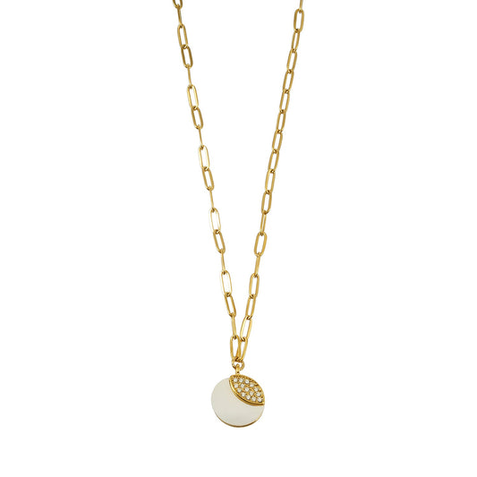 KAO Gold: Coastal Shell Charm Necklace with Oval-Cut Zirconia Inlay