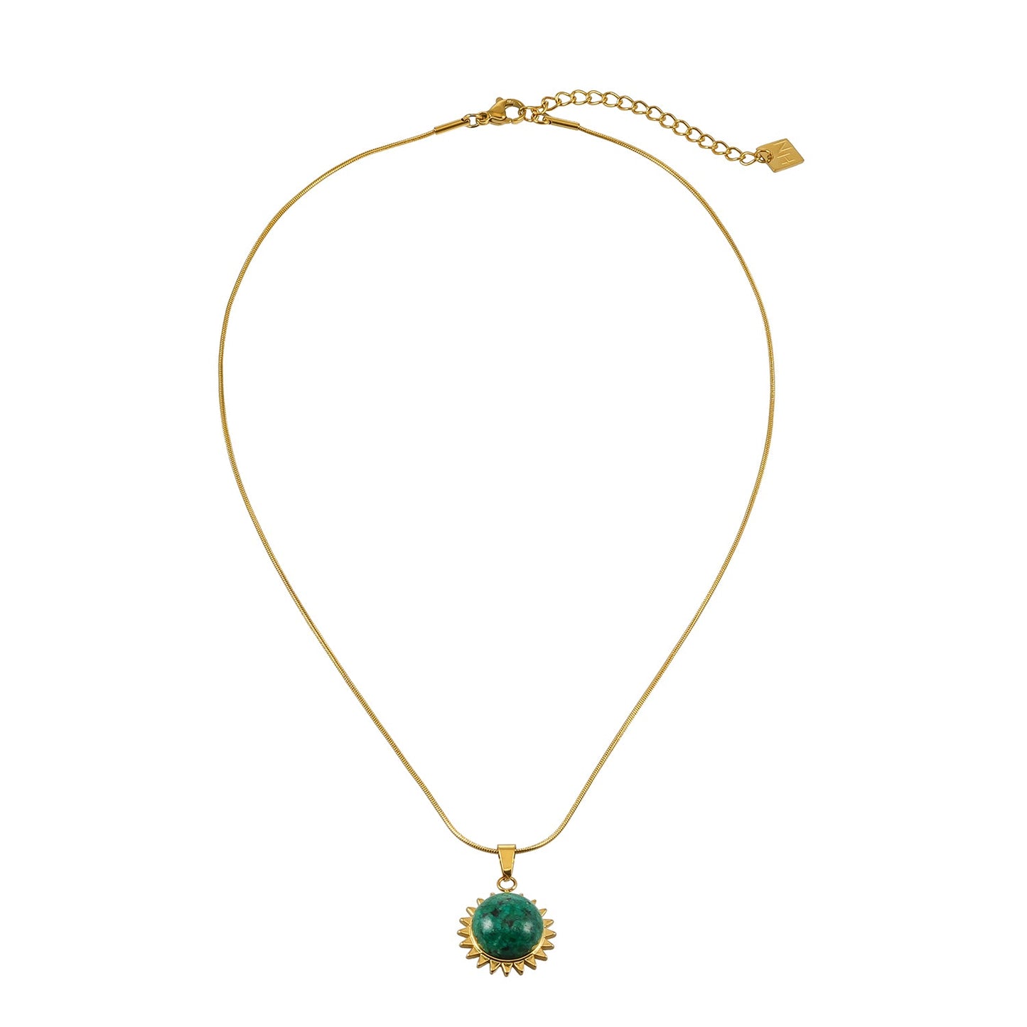 CHIDERA Gold: African Turquoise Sunburst Pendent on a Snake Skin Textured Chain Necklace