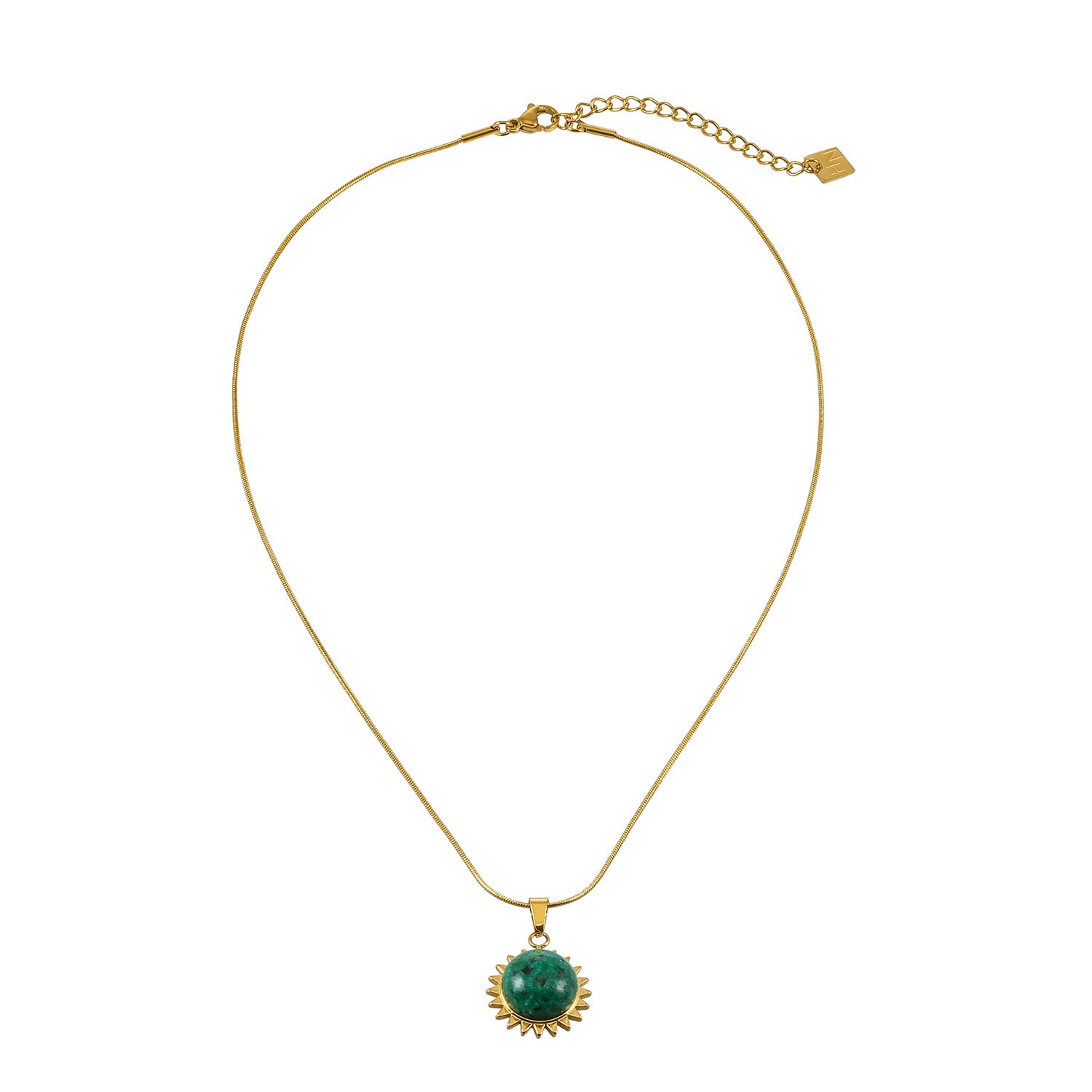 CHIDERA Gold: African Turquoise Sunburst Pendent on a Snake Skin Textured Chain Necklace