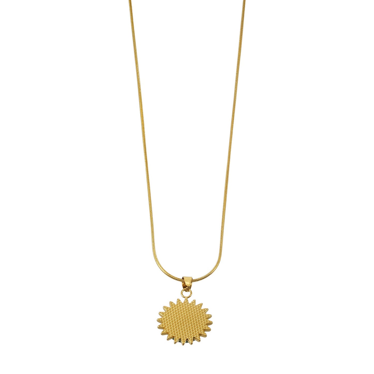 CHIDERA Gold: African Turquoise Sunburst Pendent on a Snake Skin Textured Chain Necklace