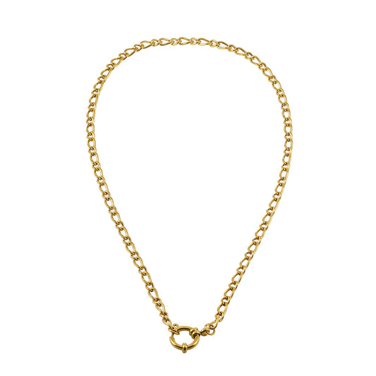 MALAIKA Gold: Chunky Mixed Link Chain Necklace with Hoop Pendant