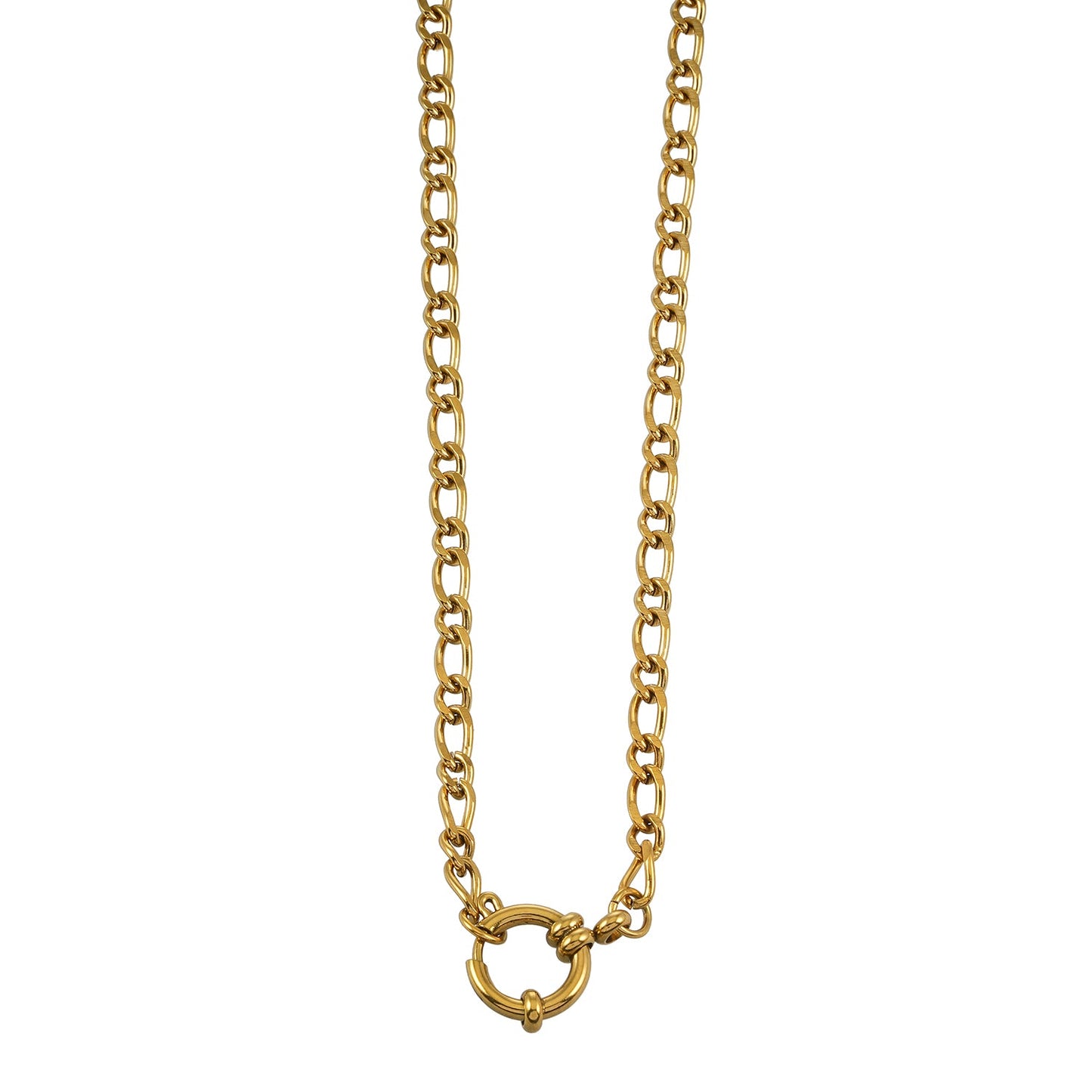 MALAIKA Gold: Chunky Mixed Link Chain Necklace with Hoop Pendant