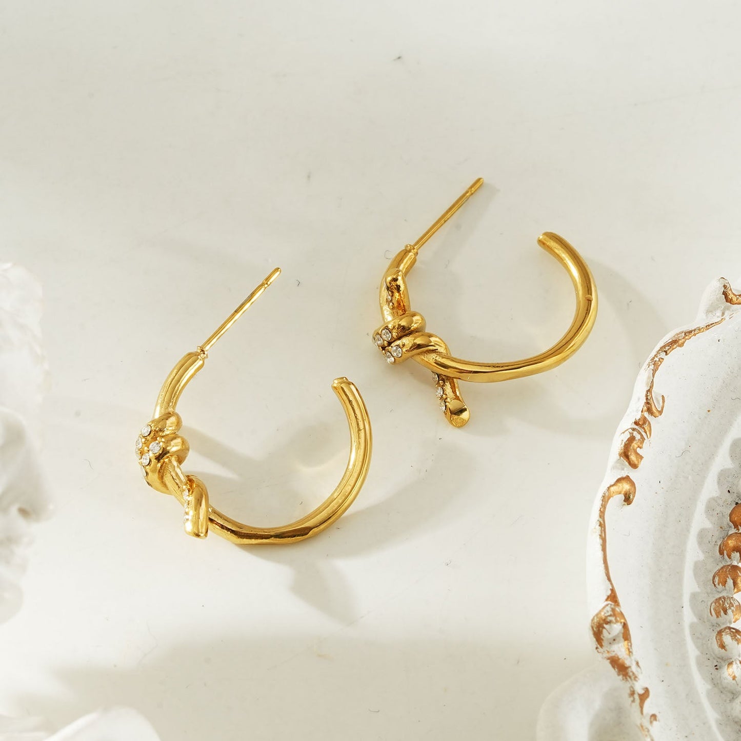 ALINA Gold: Sculptural Knotted Pavé Zirconia Earrings – Luxe Modern Style