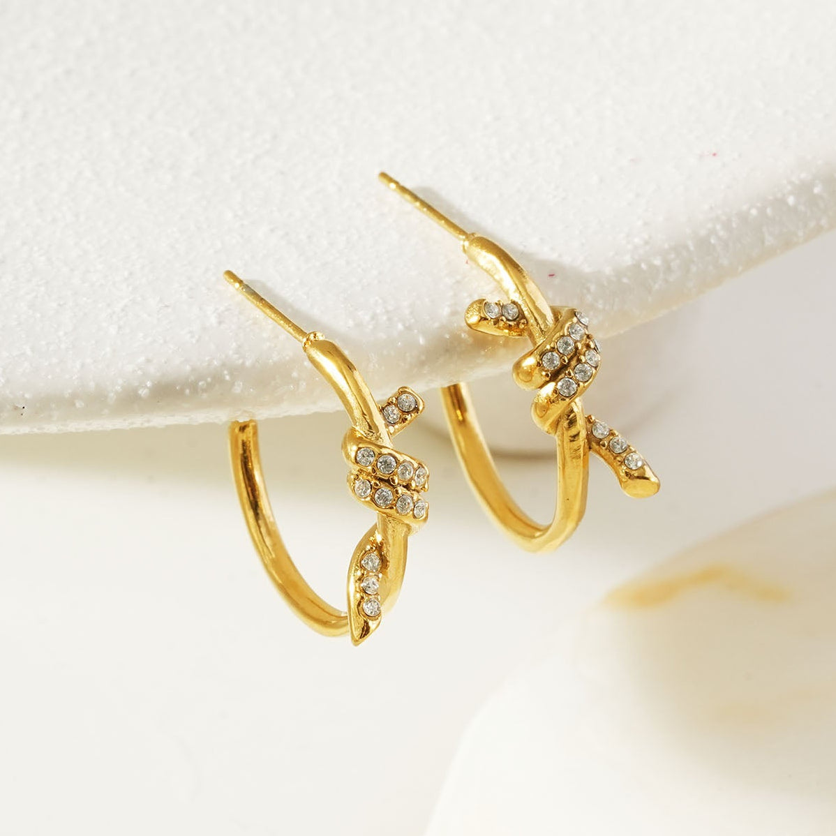ALINA Gold: Sculptural Knotted Pavé Zirconia Earrings – Luxe Modern Style
