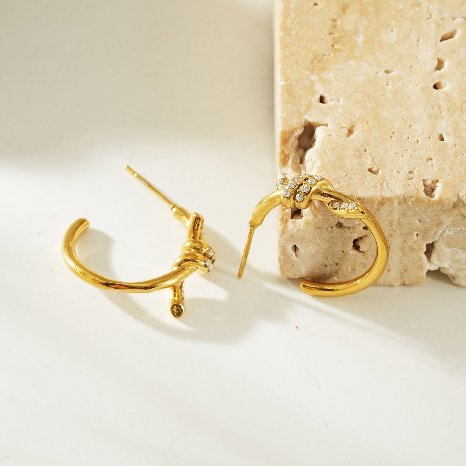 ALINA Gold: Sculptural Knotted Pavé Zirconia Earrings – Luxe Modern Style