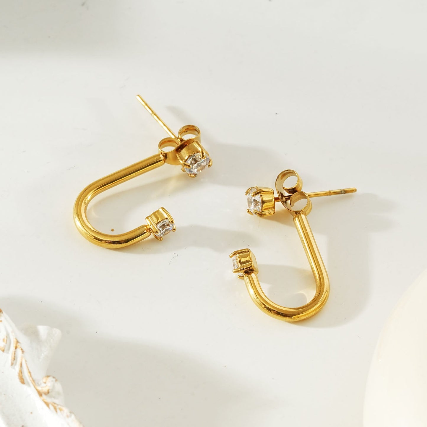 ELIANA Gold: Double Zirconia Ear Jacket Earrings