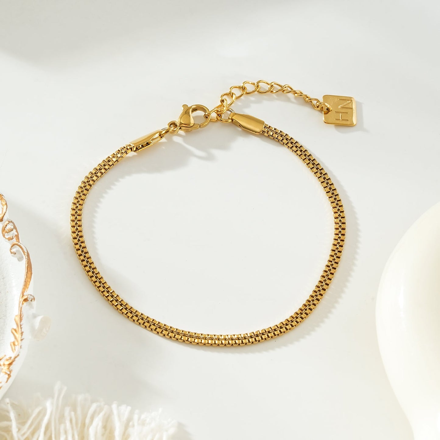 MANAIA Gold: Industrial Chic Double Row Box Chain Bracelet