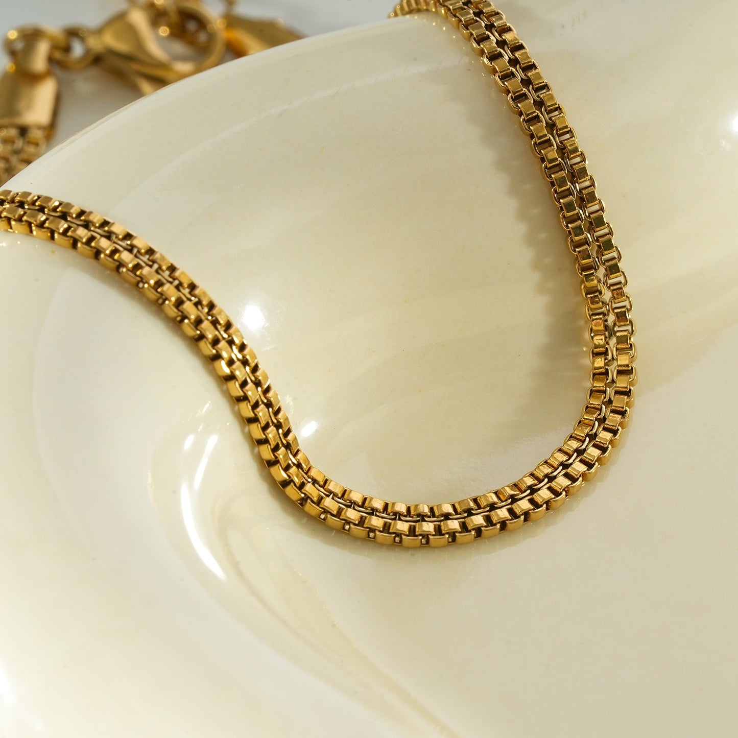 MANAIA Gold: Industrial Chic Double Row Box Chain Bracelet
