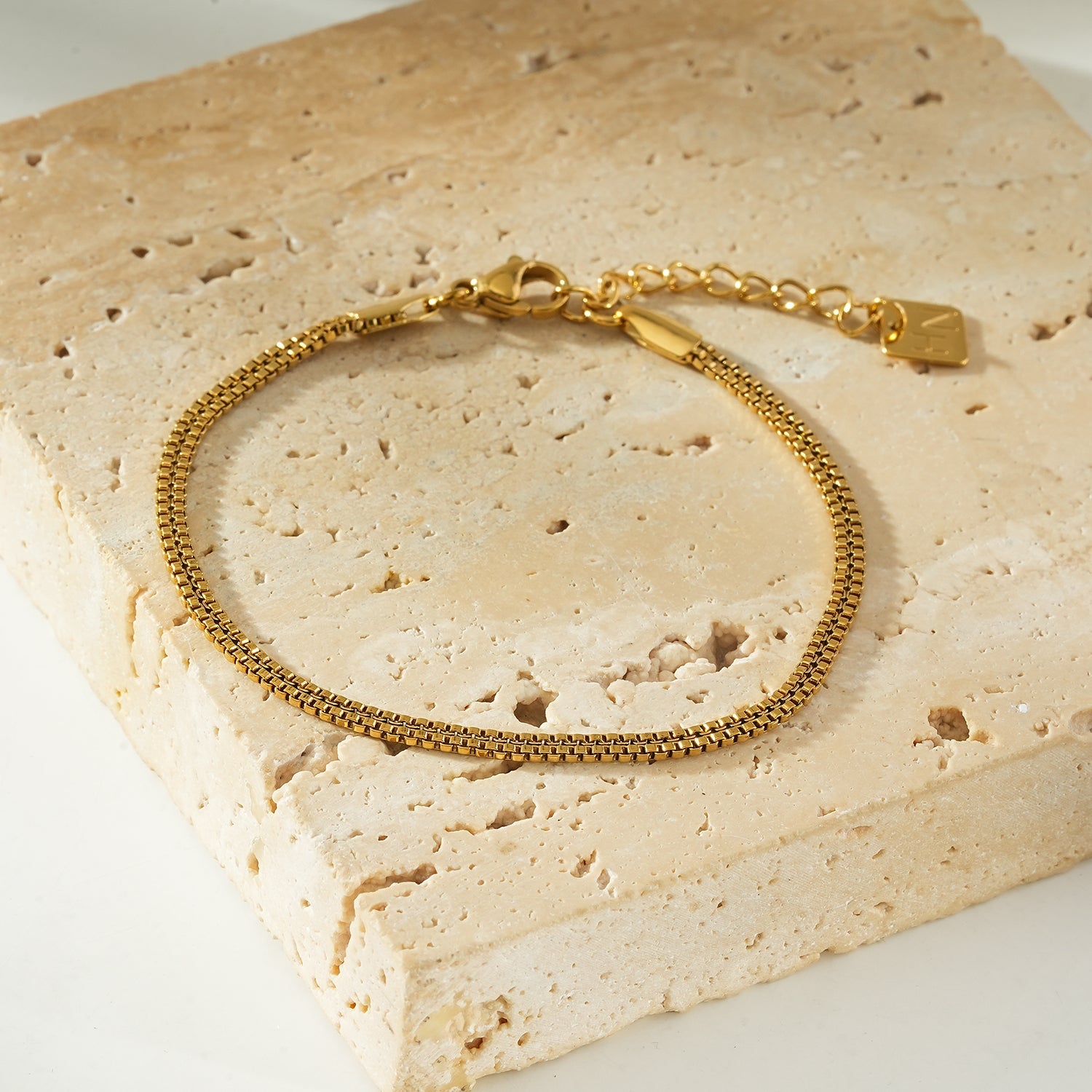 MANAIA Gold: Industrial Chic Double Row Box Chain Bracelet