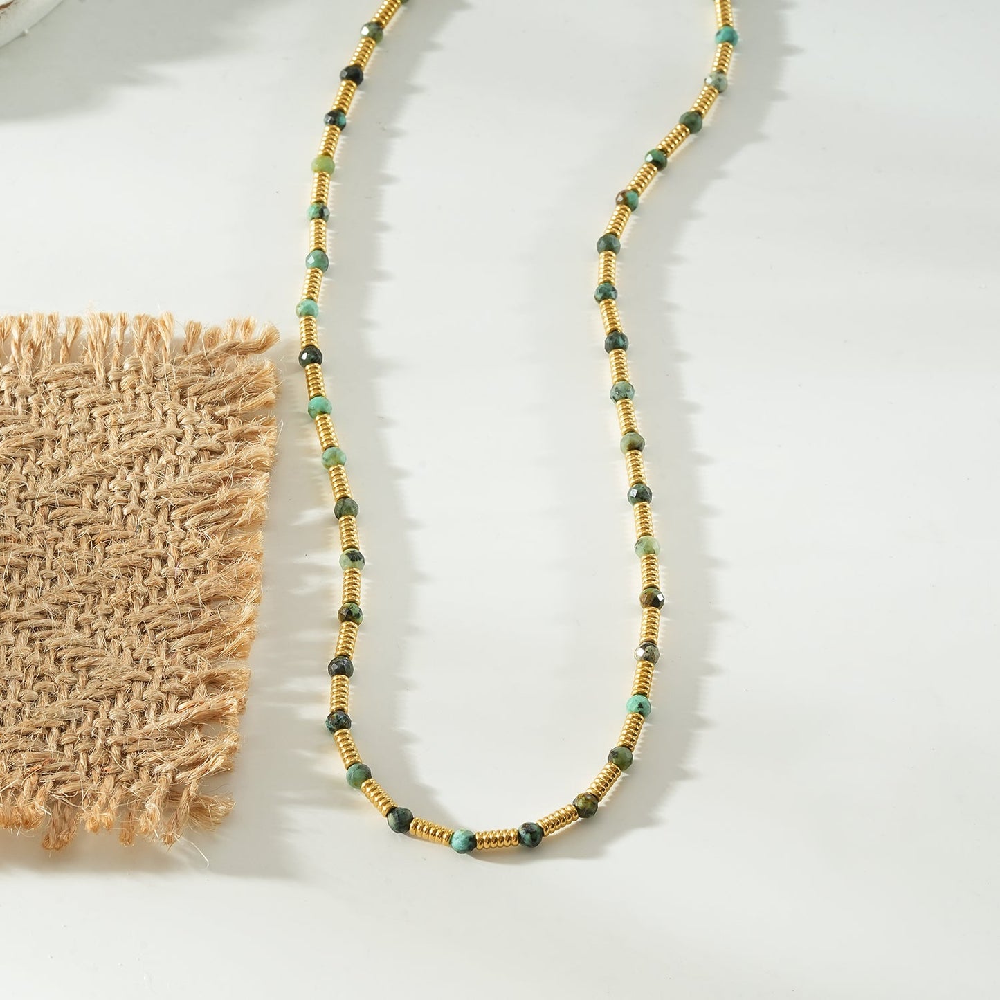 ZANIA Gold: Natural Stone and Gold Metal Beaded Necklace