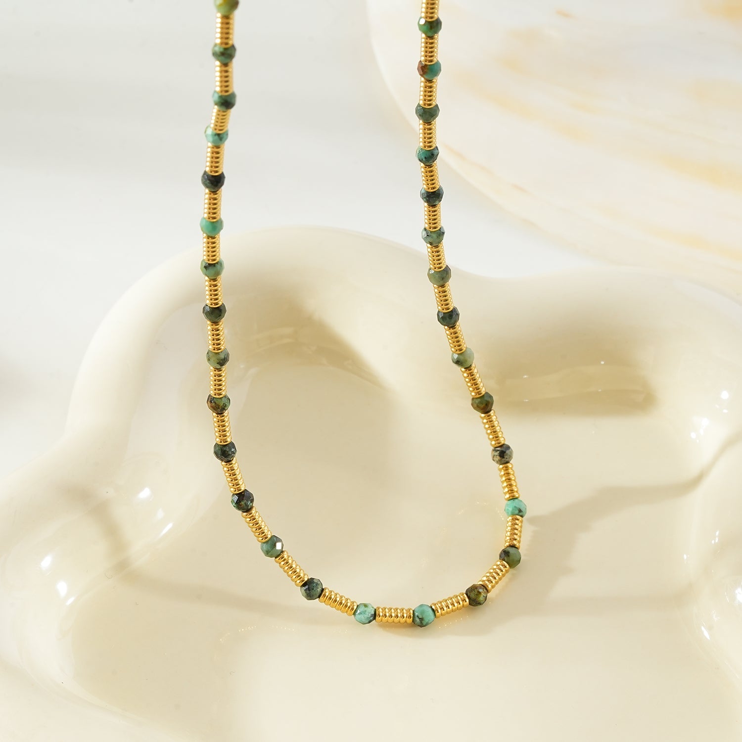 ZANIA Gold: Natural Stone and Gold Metal Beaded Necklace