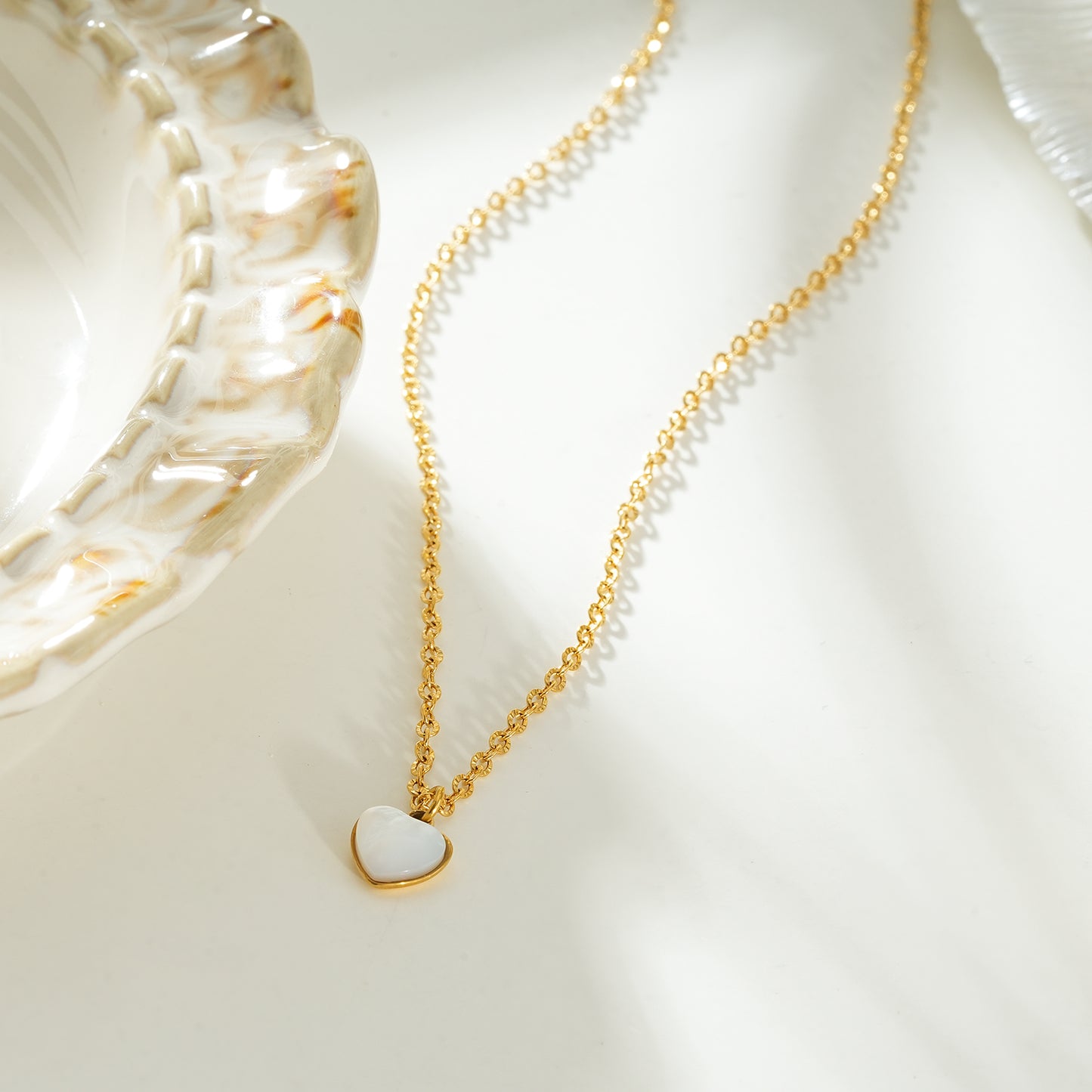 KOKUM Gold: Dainty Chain Necklace with Mini Shell-Encased Heart Charm Pendant — A Little Love to Hold Close