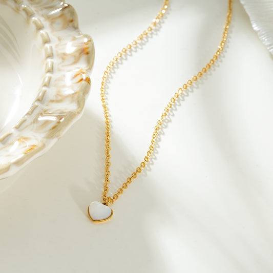 KOKUM Gold: Dainty Chain Necklace with Mini Shell-Encased Heart Charm Pendant — A Little Love to Hold Close