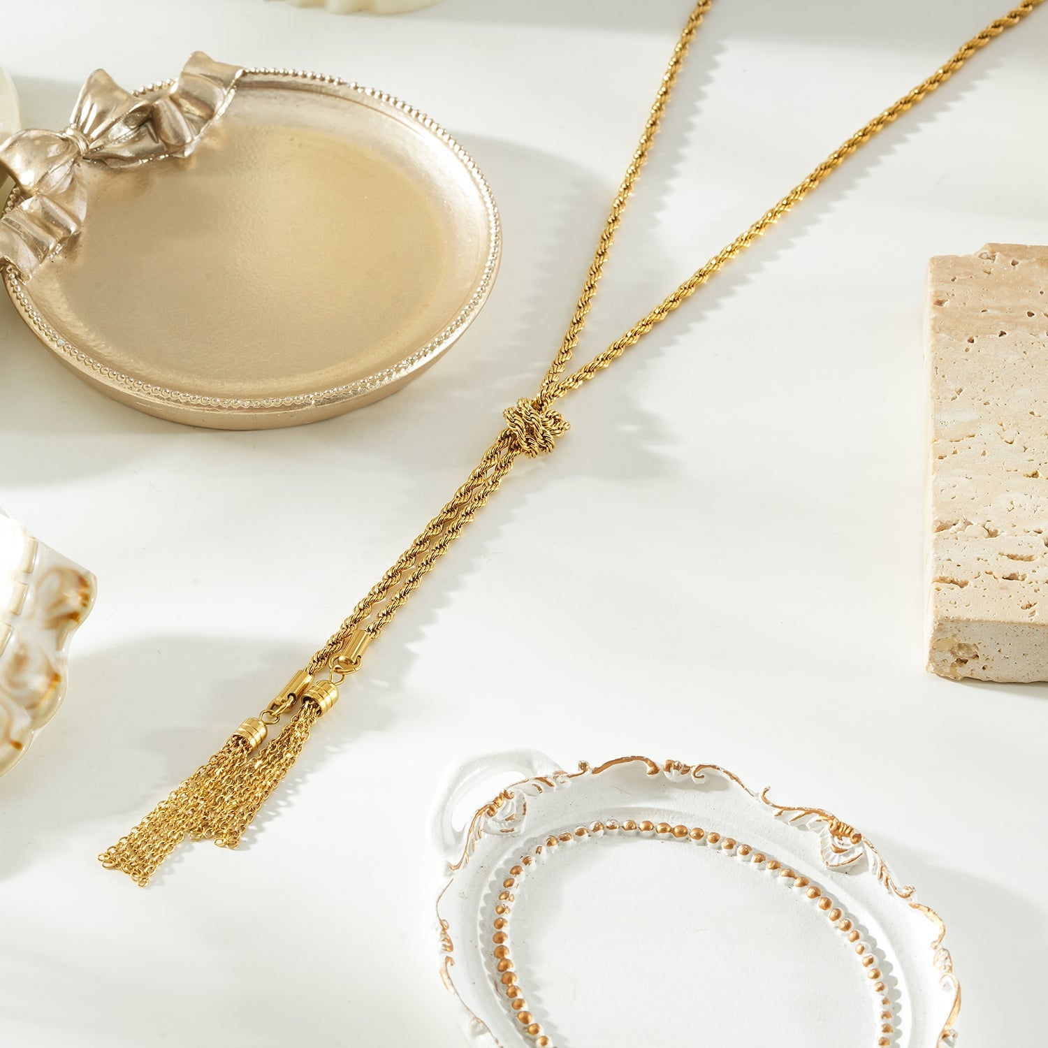 PIO Gold: Rope Chain Tassel Y-Necklace for Women – Adjustable Dainty Lariat Drop Statement Jewelry Perfect for Layering