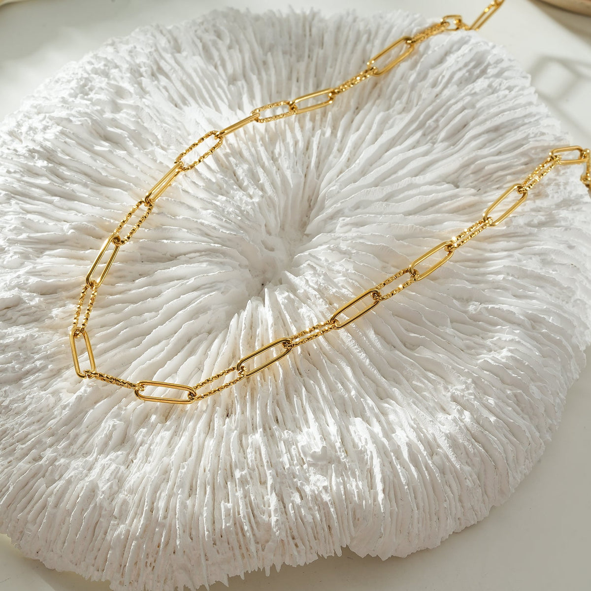 KEOLA Gold: Dailywear Essential Mixed Textures Paper Clip Chain Necklace $25