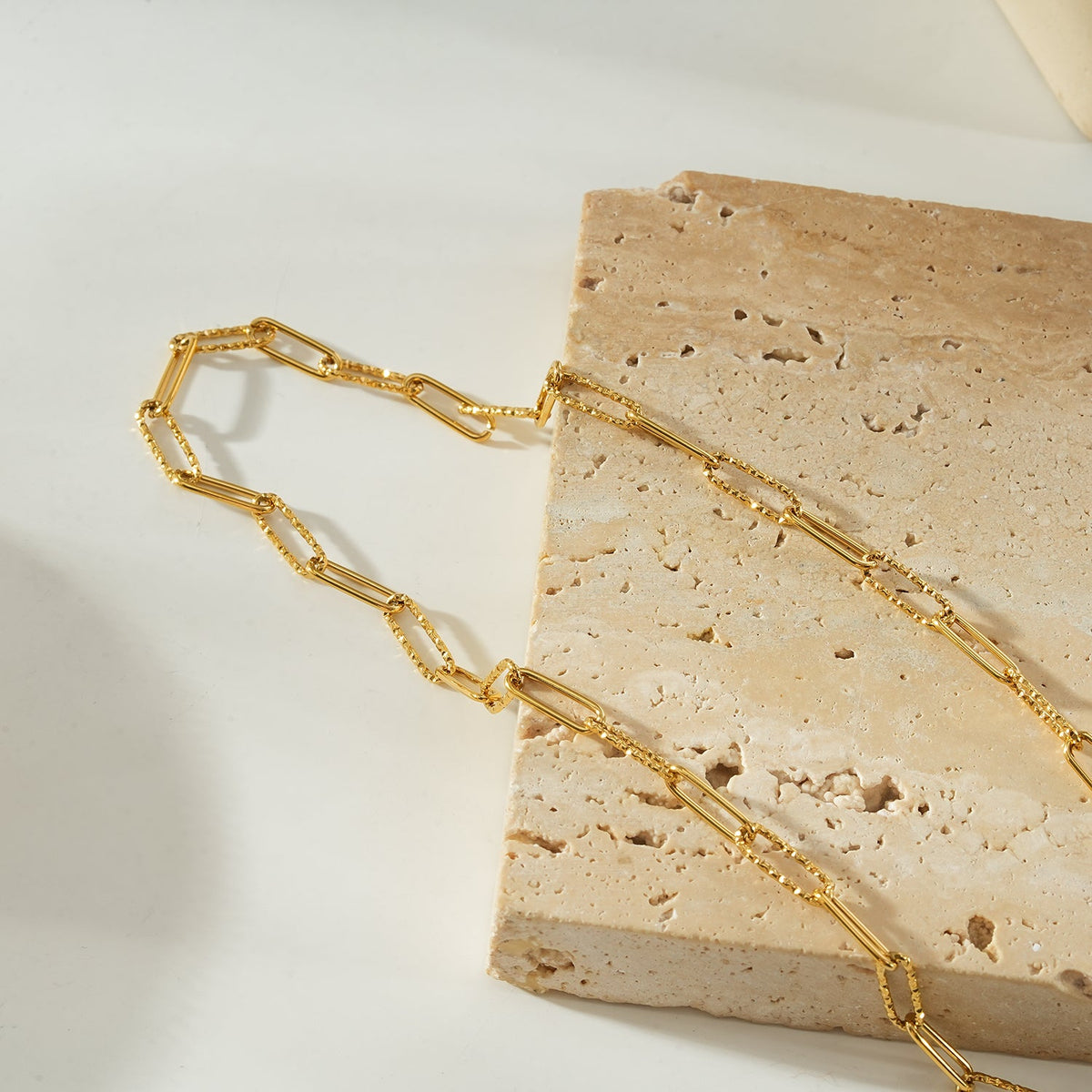 KEOLA Gold: Dailywear Essential Mixed Textures Paper Clip Chain Necklace $25