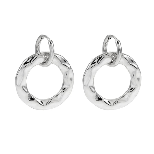 ELENA: Sculpted Texture Silver Toned (White Gold) Hoop Earrings