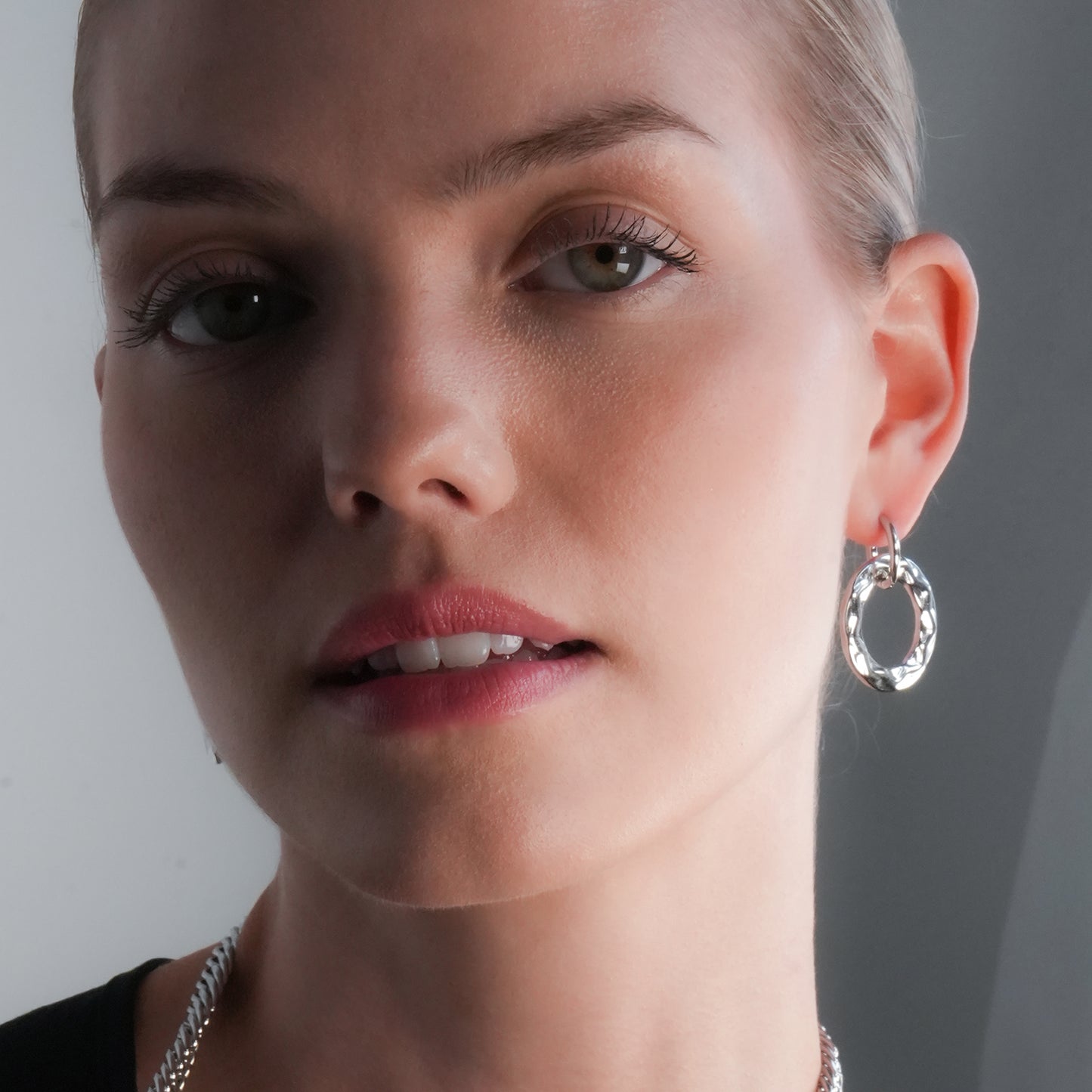 ELENA: Sculpted Texture Silver Toned (White Gold) Hoop Earrings