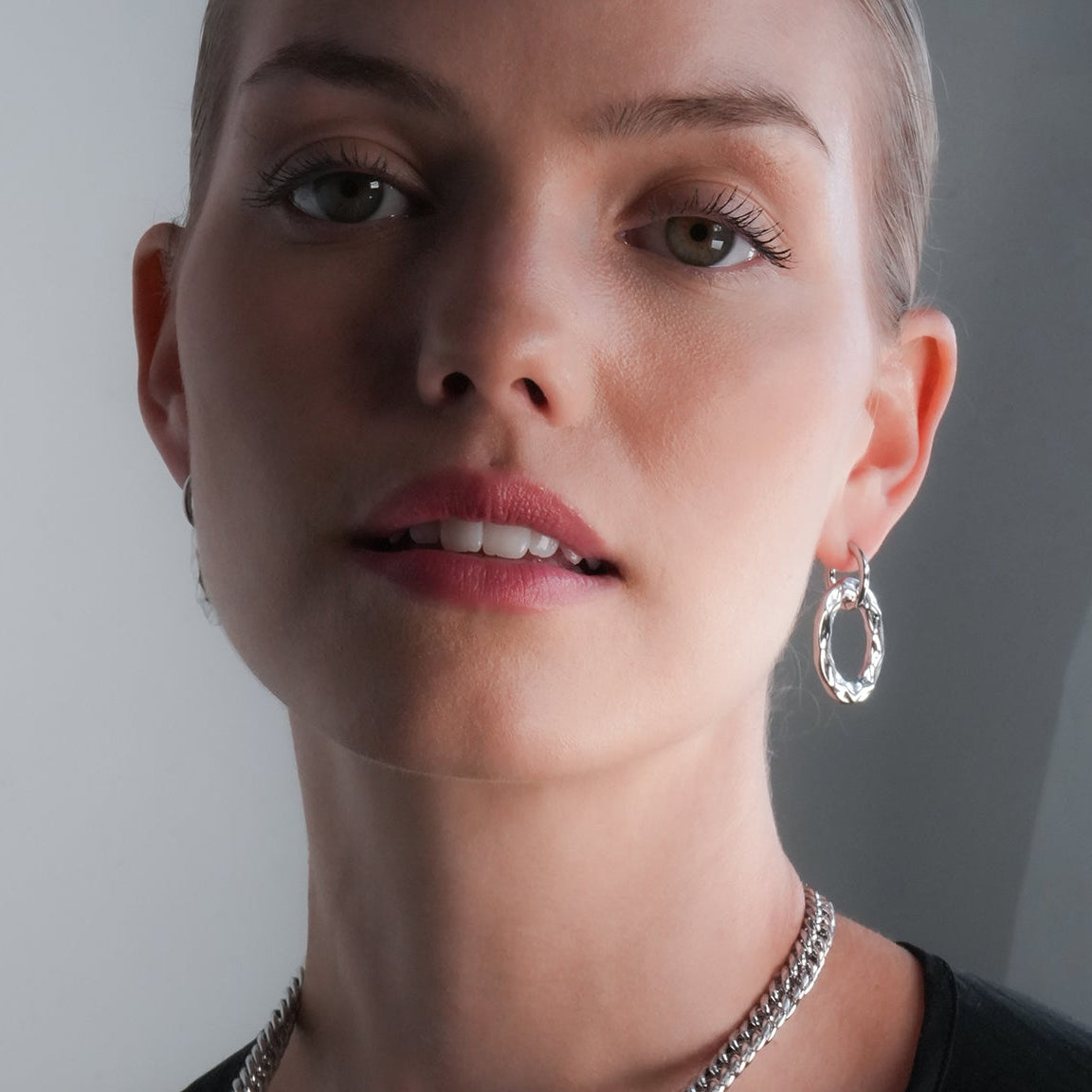 ELENA: Sculpted Texture Silver Toned (White Gold) Hoop Earrings