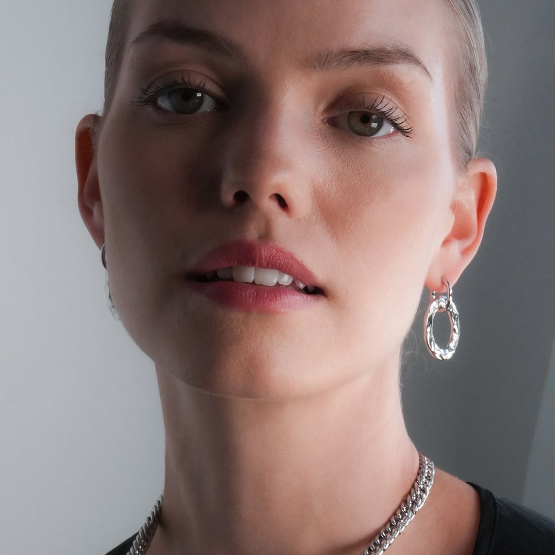 ELENA: Sculpted Texture Silver Toned (White Gold) Hoop Earrings