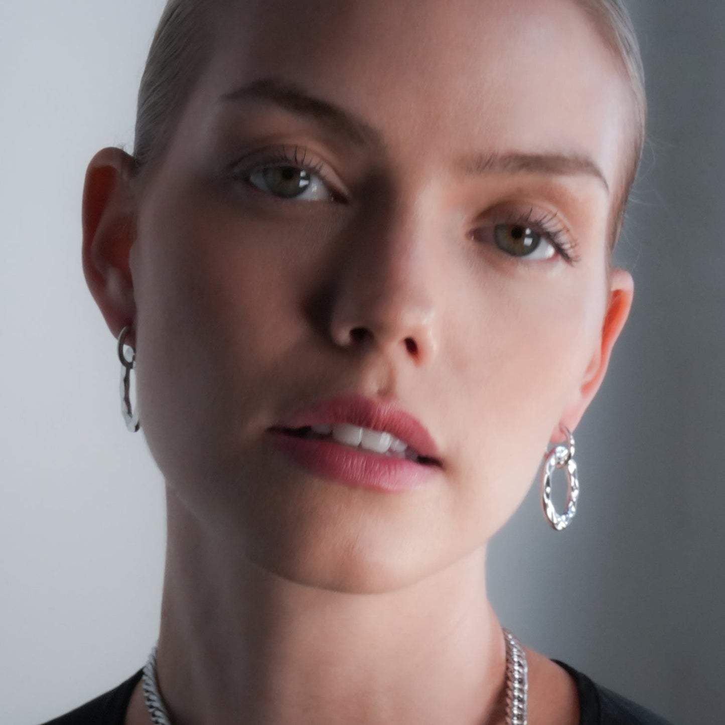 ELENA: Sculpted Texture Silver Toned (White Gold) Hoop Earrings