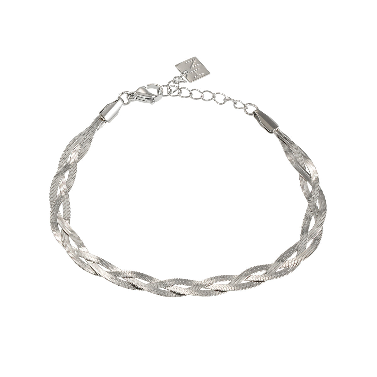 ELLA White Gold (Silver Toned): Intertwined Herringbone Snake Skin Textured Bracelet