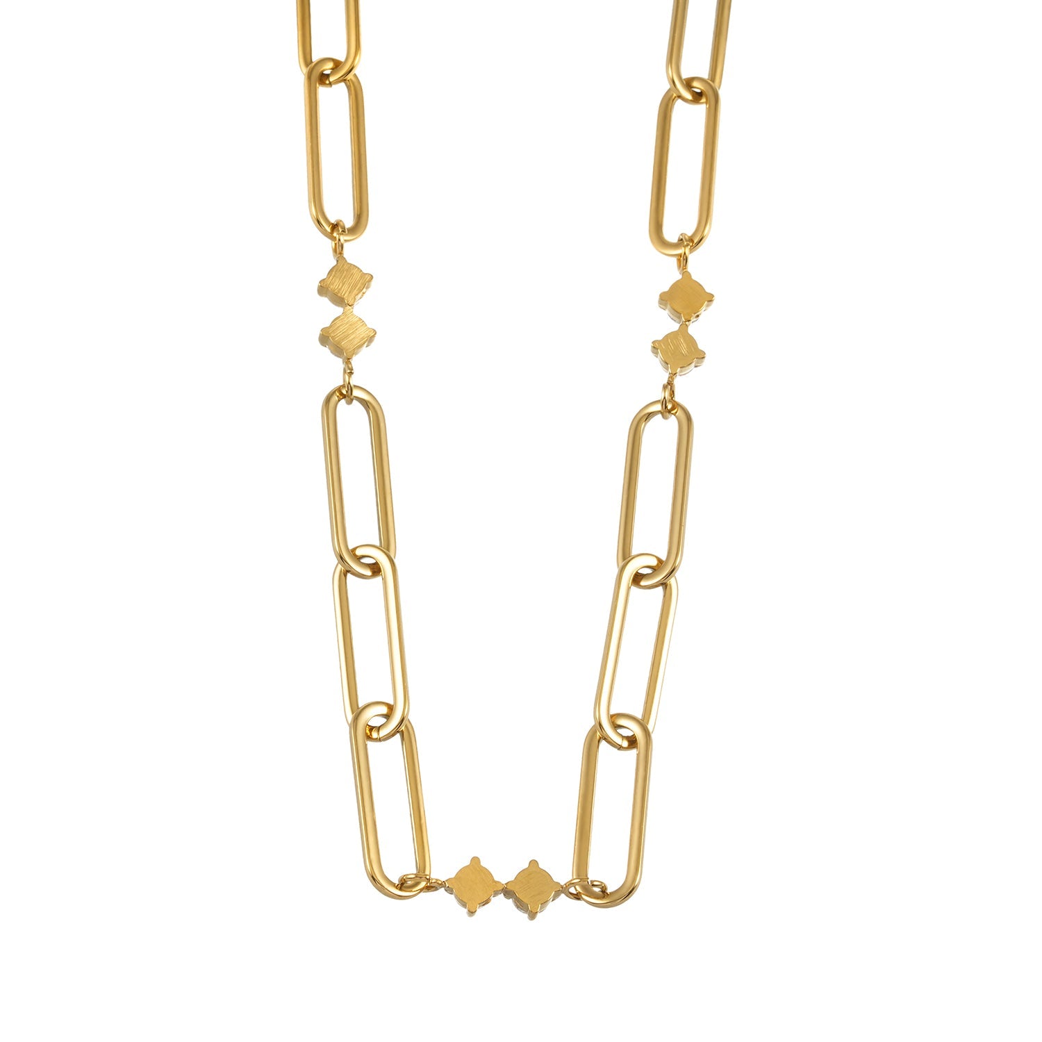 ELOPPINA Gold: Paper Clip Chain with Zirconia Accents & Freshwater Pearl