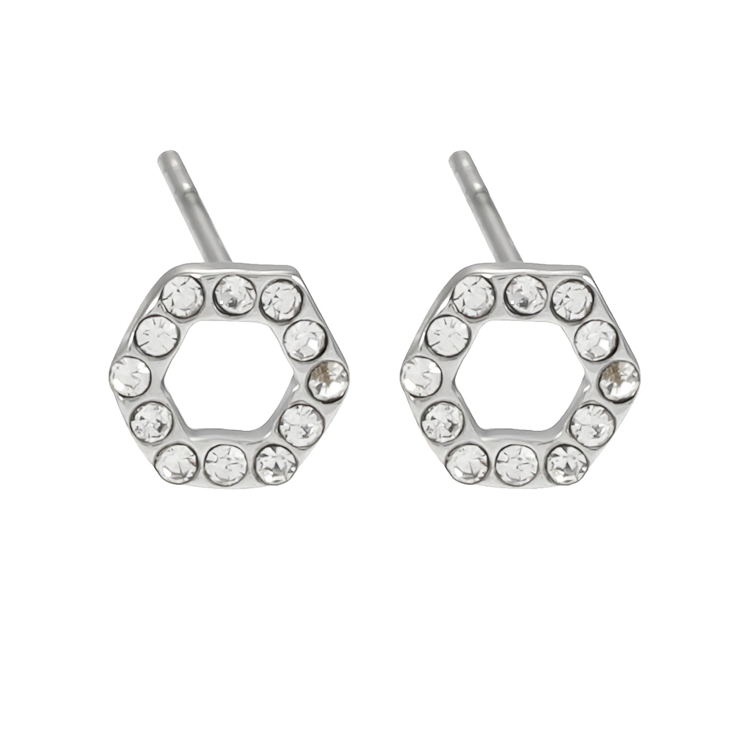 ELSA White Gold (Silver Toned): Hexagonal Zirconia Stud Earrings