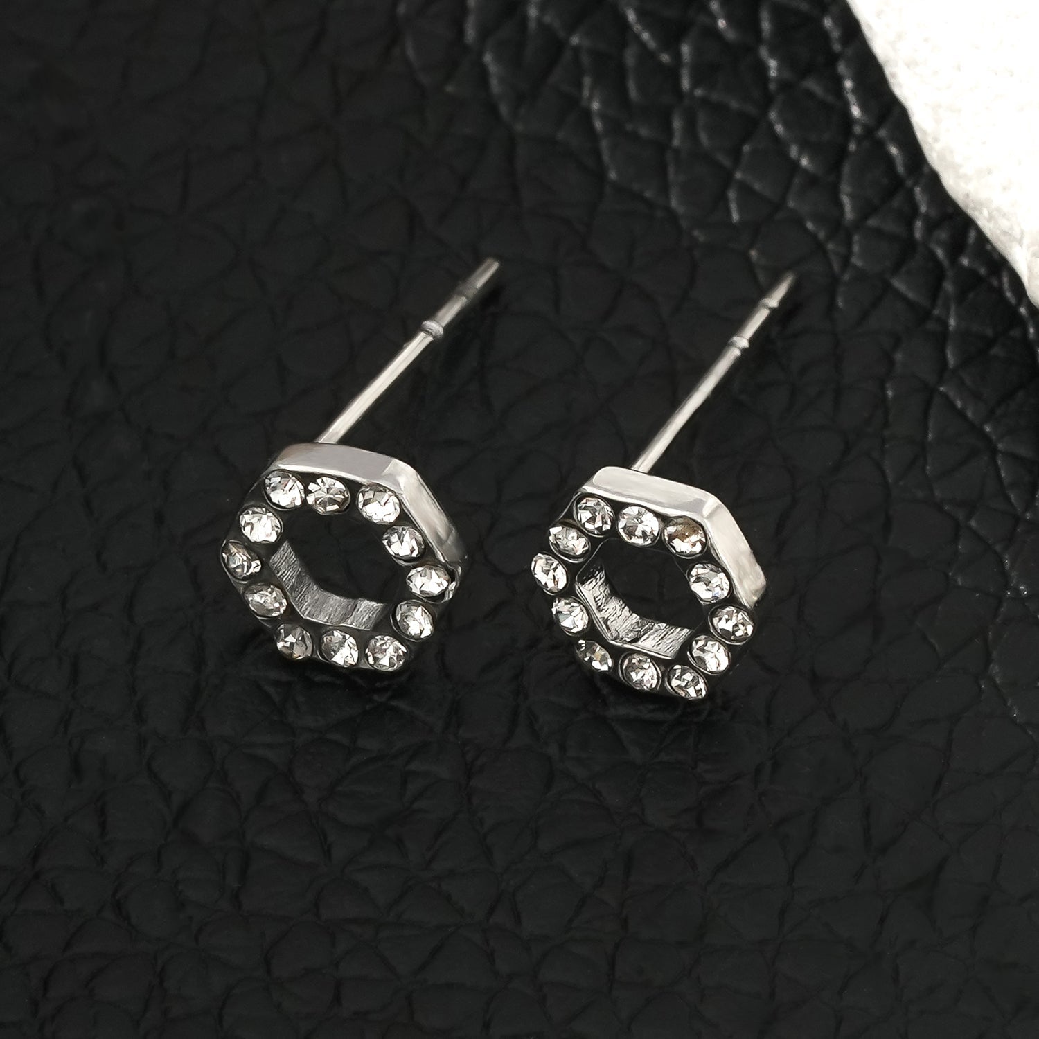 ELSA White Gold (Silver Toned): Hexagonal Zirconia Stud Earrings