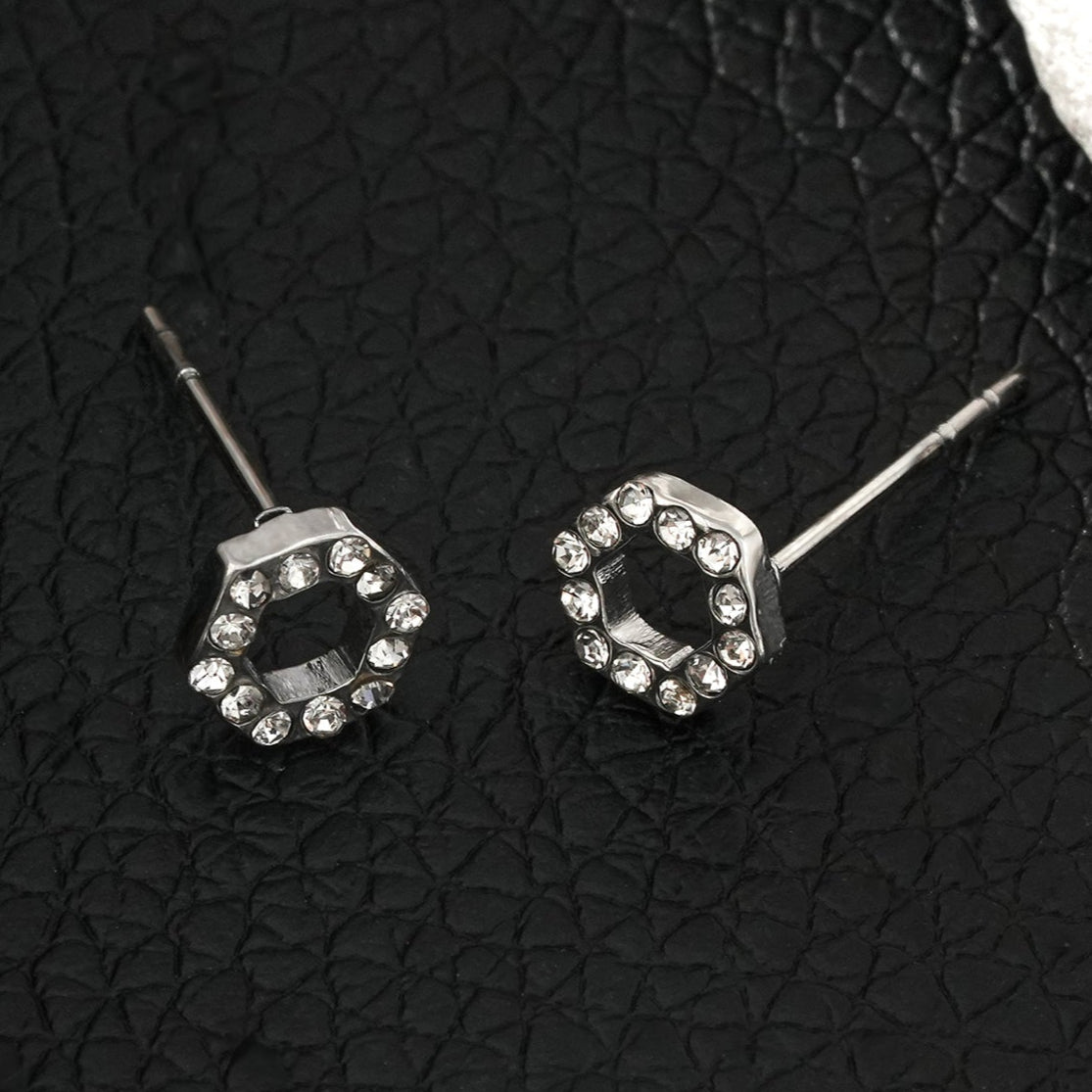 ELSA White Gold (Silver Toned): Hexagonal Zirconia Stud Earrings