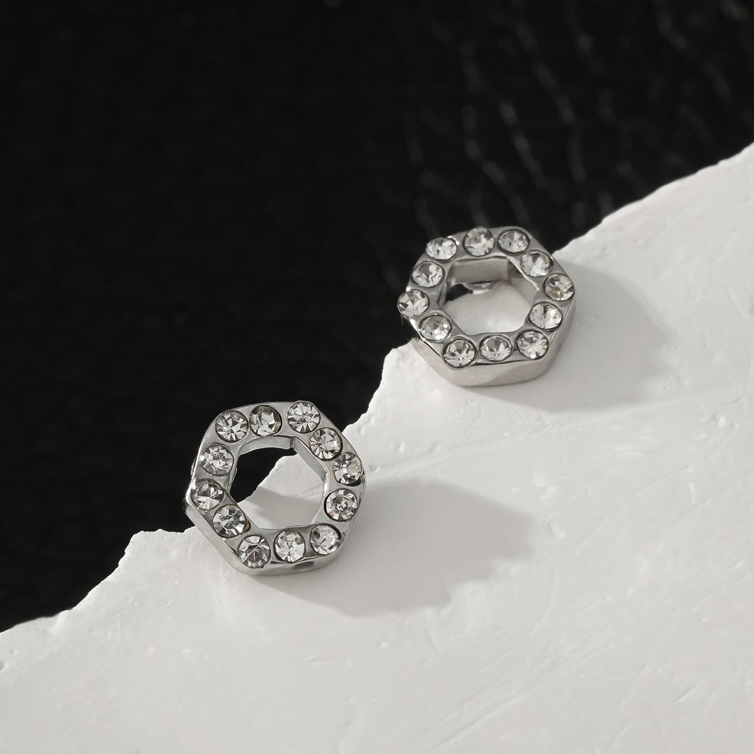 ELSA White Gold (Silver Toned): Hexagonal Zirconia Stud Earrings