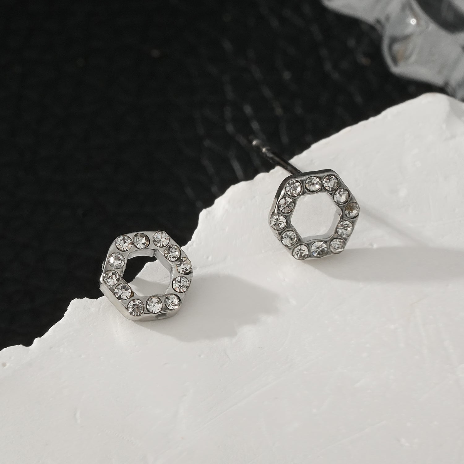 ELSA White Gold (Silver Toned): Hexagonal Zirconia Stud Earrings