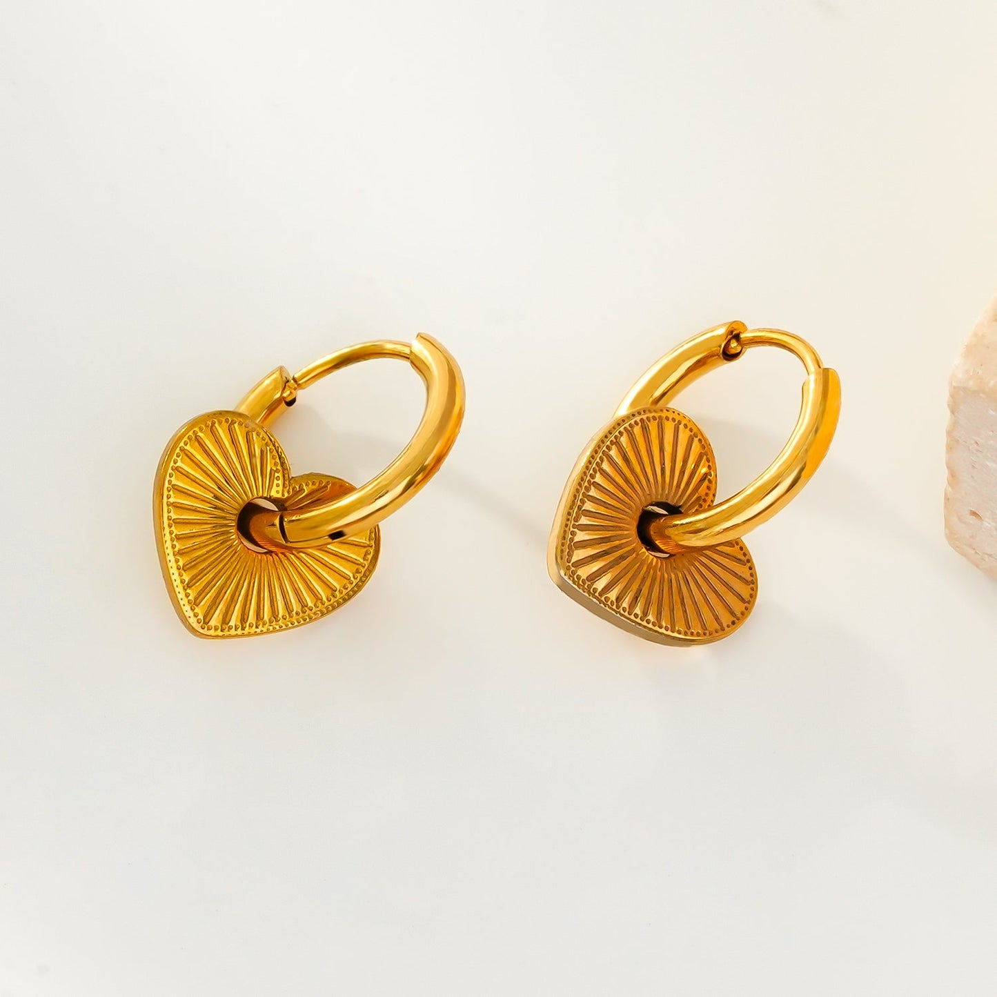 Romantic Heart Charm Hoop Earrings – A Symbol of Everlasting Love. Style ENDEAR in Gold