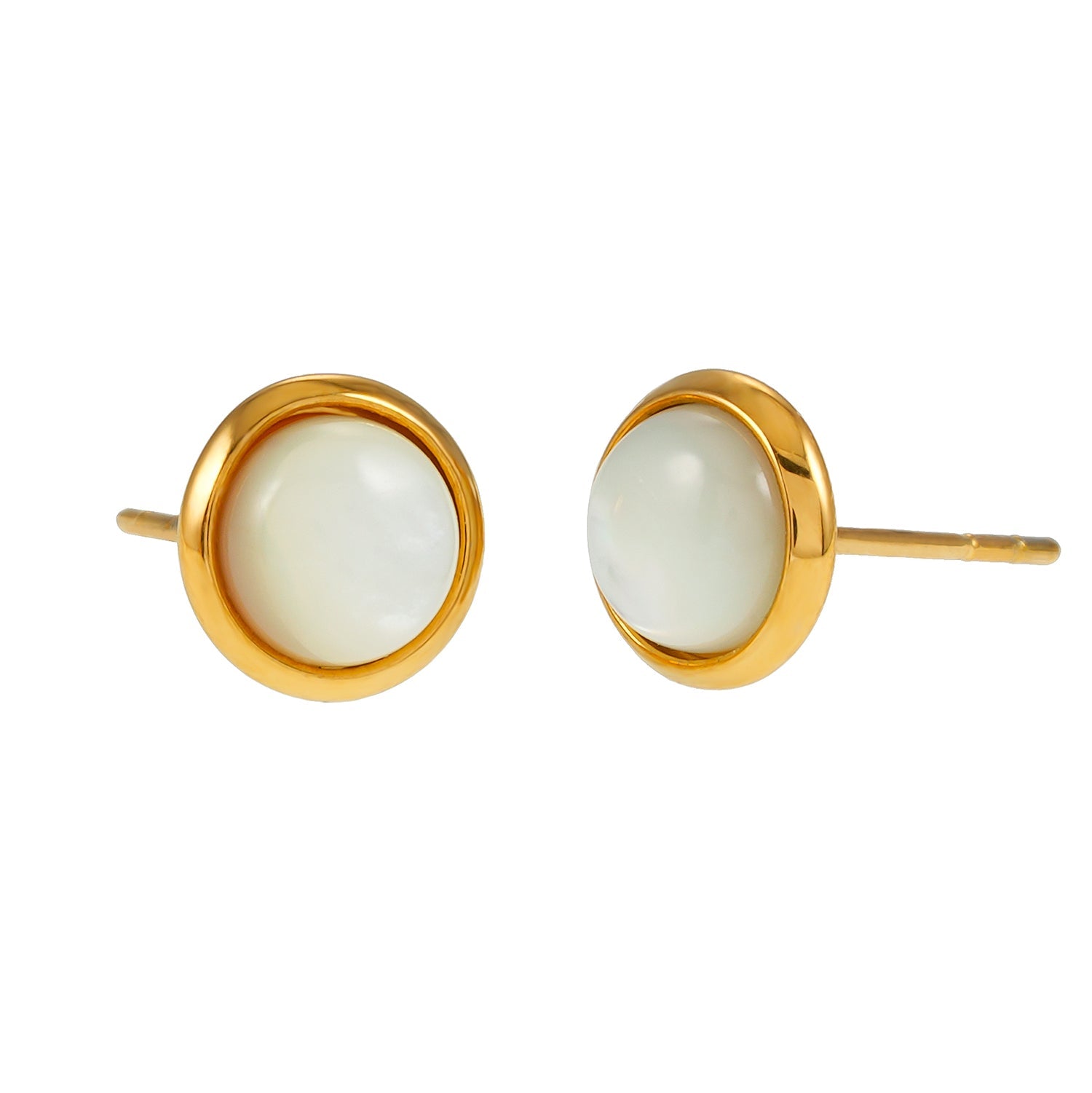 ENFIELD: Gold Rimmed Natural Shell Round Stud Earrings