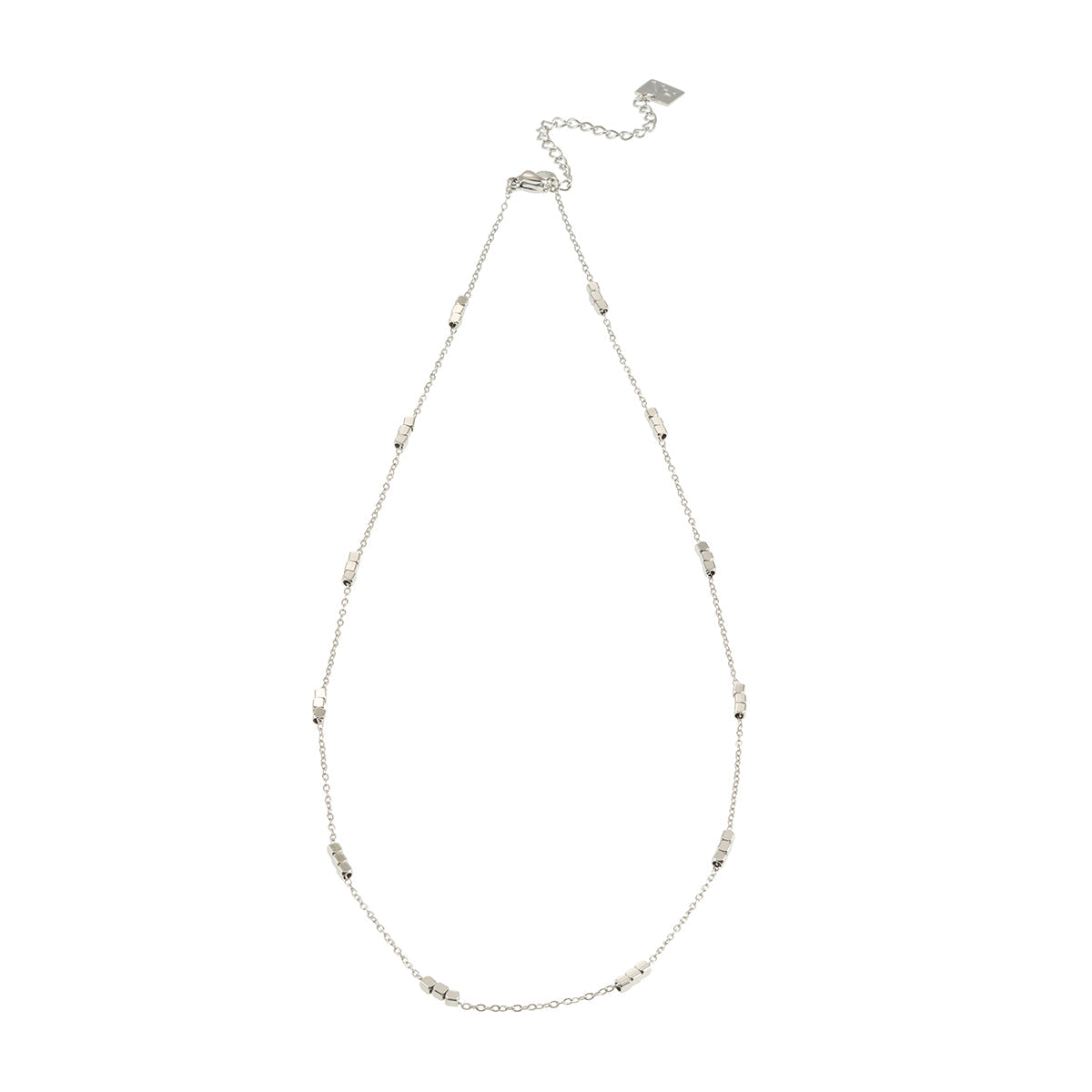 ERISSA: Trio Square-Beads Dainty Chain Necklace in White Gold (Silver Toned)