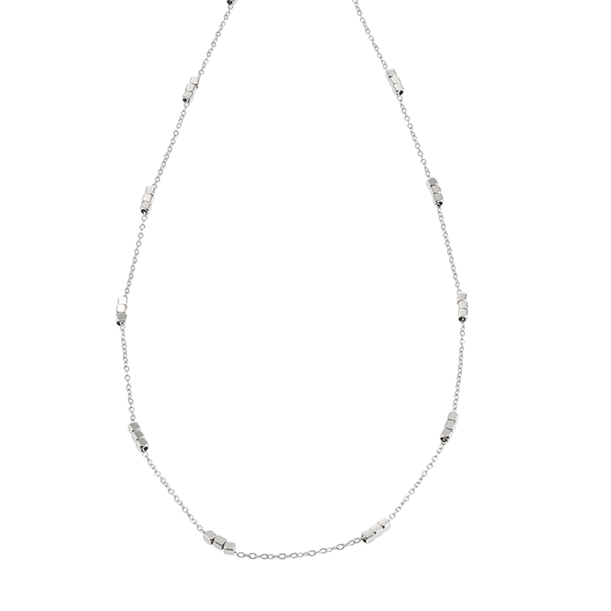 ERISSA: Trio Square-Beads Dainty Chain Necklace in White Gold (Silver Toned)