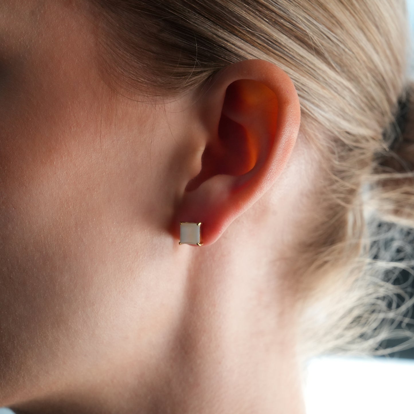 ERITH: Gold Rimmed Natural Shell Square Shaped Classic Stud Earrings