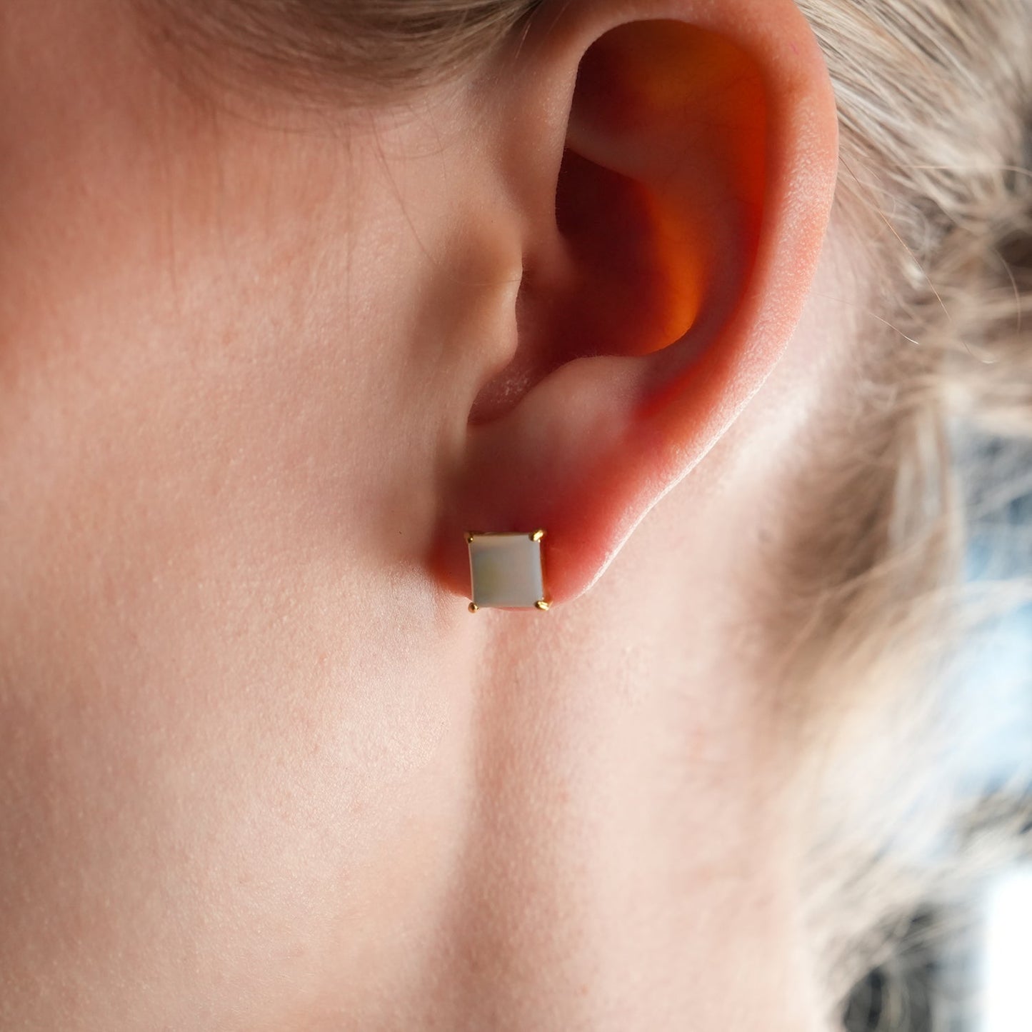ERITH: Gold Rimmed Natural Shell Square Shaped Classic Stud Earrings
